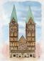 Preview: Postkarte DIN-A6 Aquarell Maritim Kunst Druck Kunstdruck Bremen Bremer Dom Souvenir Souvenirs